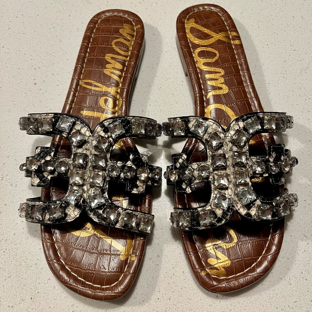 Sam Edelman Flat Sandals - Python With Rhinestone… - image 1